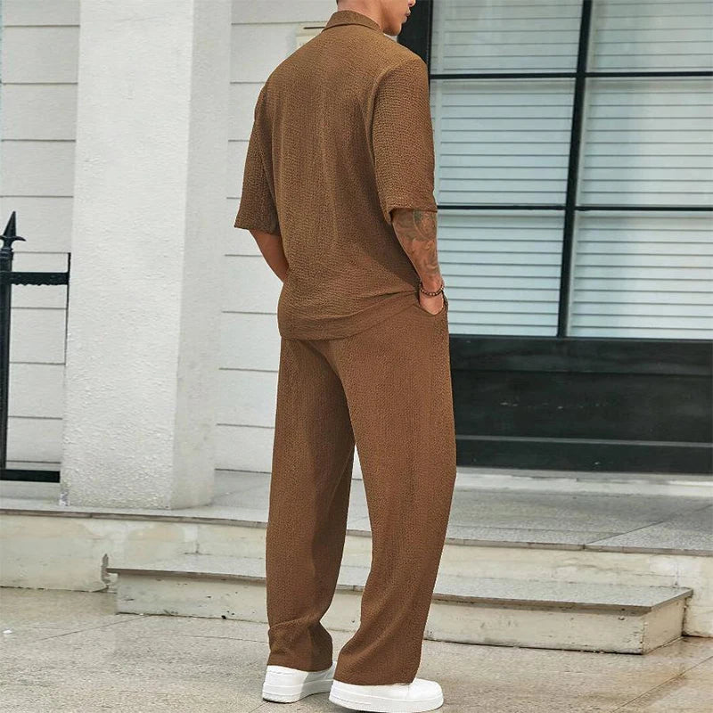 Men's Casual Cotton 2-Piece Set: Stylish Shirts and Pants Combo
