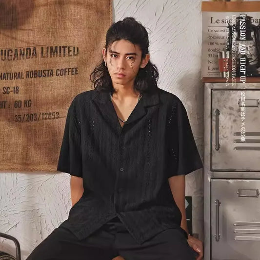 Men's Short Sleeve Cuban Collar Shirt - Breathable, Oversized Fit