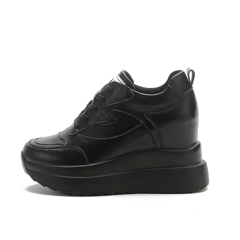 10cm Platform Wedge Sneakers for Women – Chunky Genuine Leather Casual Shoes