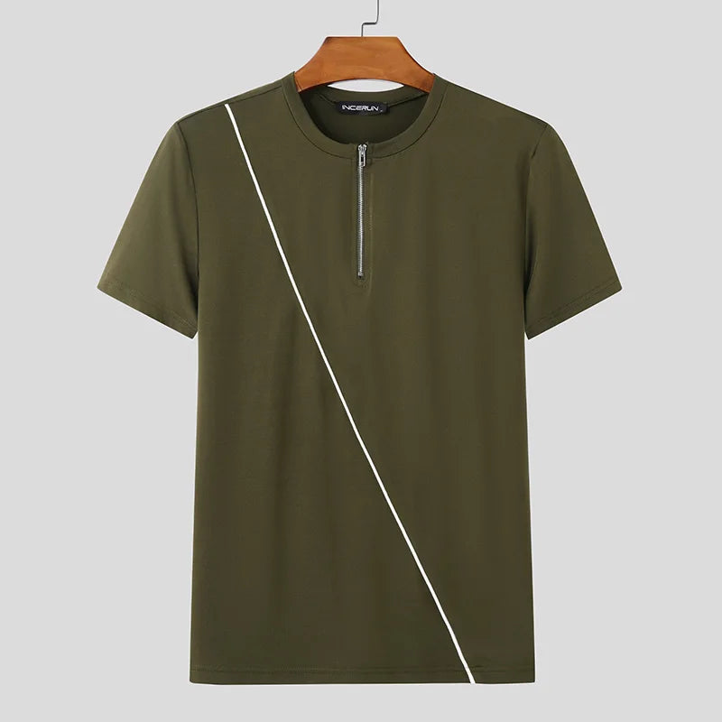 Incerun Men's Half Zipper T-Shirt - Breathable, Stylish Men's Casual Top