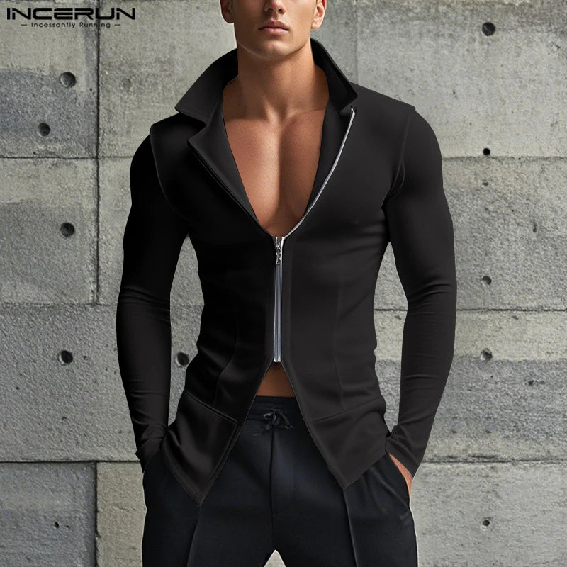 INCERUN Men's Slim Fit Zipper Stand Collar Sweater