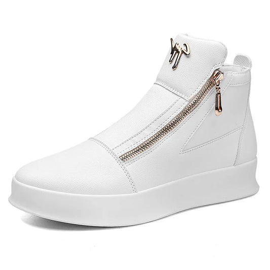 Men's Zippered High-Top Faux Leather Sneakers