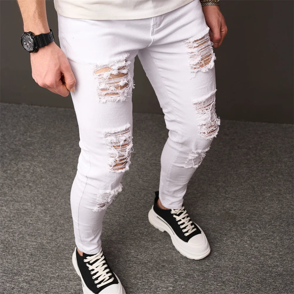 Men's Distressed Ripped Skinny Jeans - Stylish Stretch Slim Fit