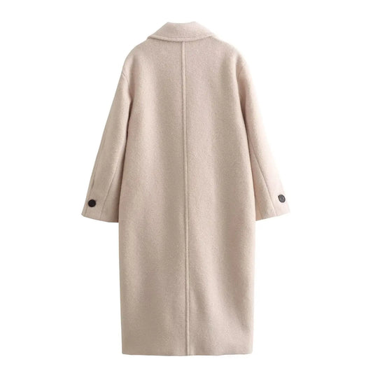 Women's Long Warm Coat with Button Closure, Thick Insulation & Turn-Down Collar