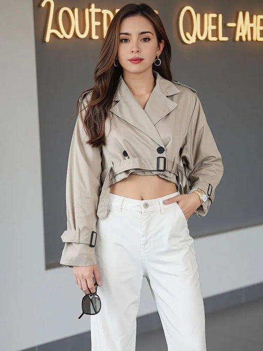 Women's Cropped Trench Coat with Belt