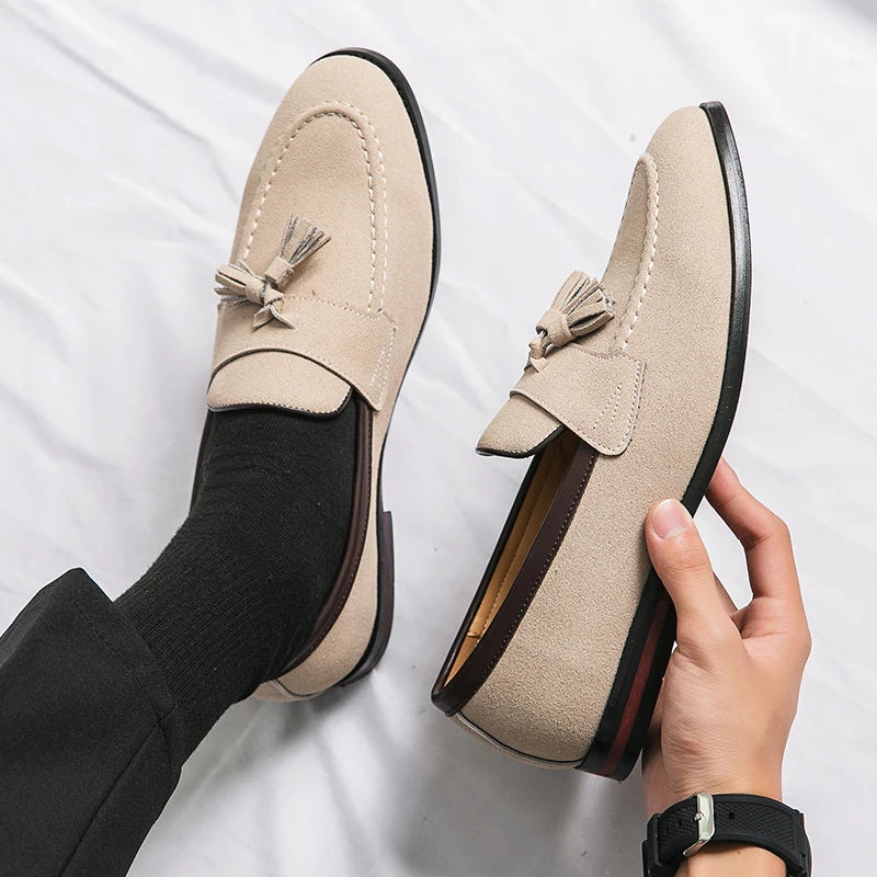 Men's Faux Suede Tassel Loafers – Comfortable Casual Flats for Men