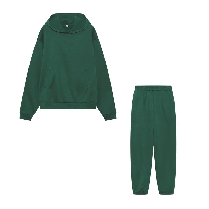Women's Thickened Long-Sleeve Hoodie and Drawstring Pants Set