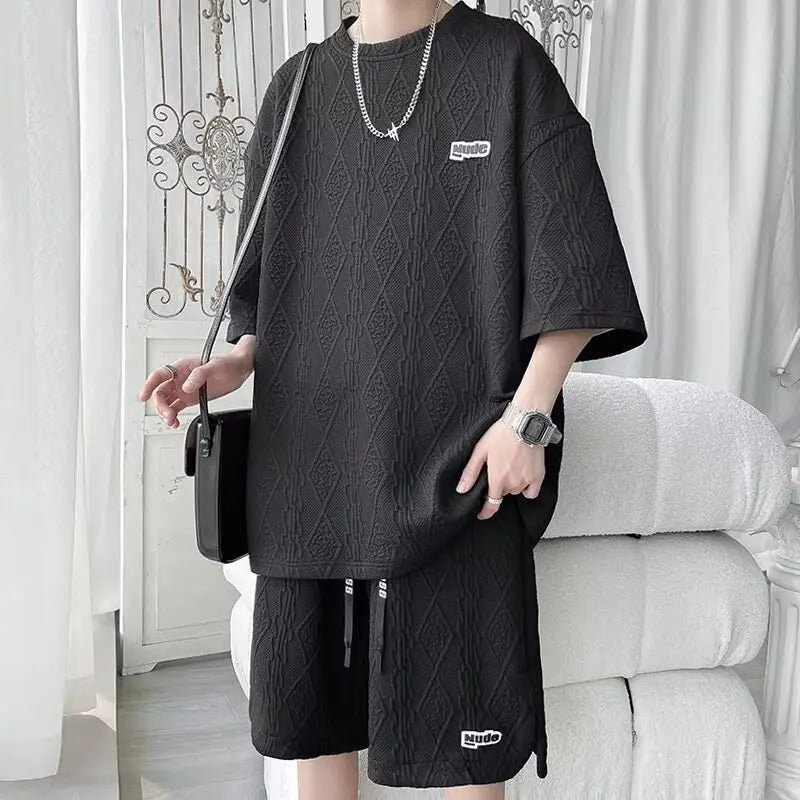 Korean Style Men's 2-Piece T-Shirt and Shorts Set