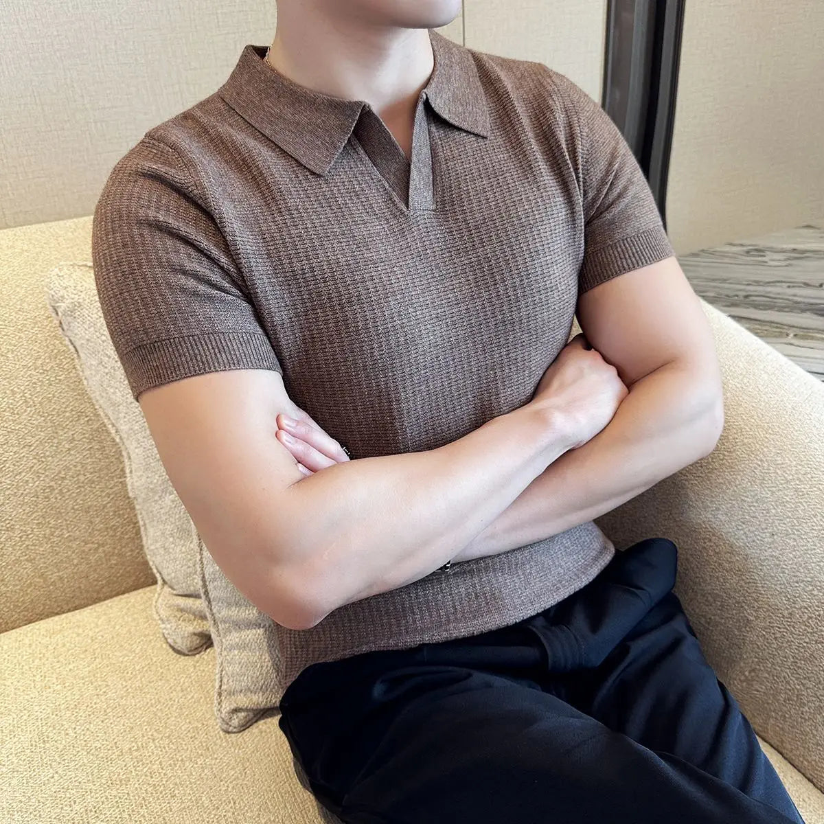 Men's Korean Style Slim Fit Polo Shirt – Thin Knit T-Shirt for Men