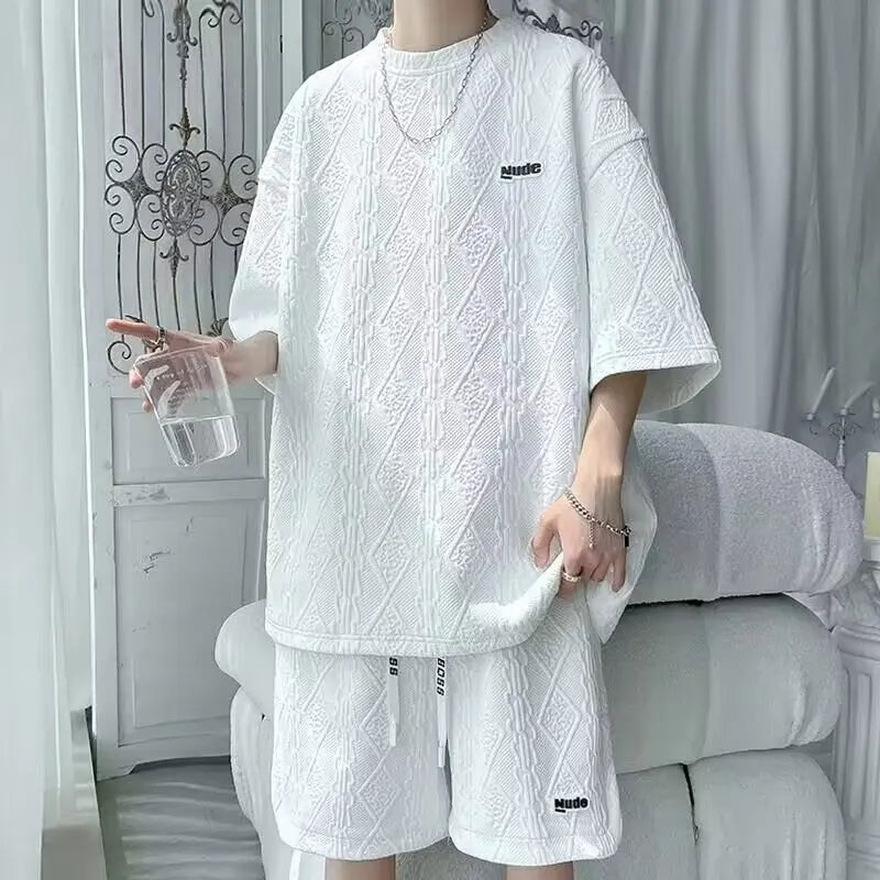Korean Style Men's 2-Piece T-Shirt and Shorts Set