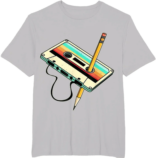 Unisex Retro Cassette Tape Pencil T-Shirt - Various Colors