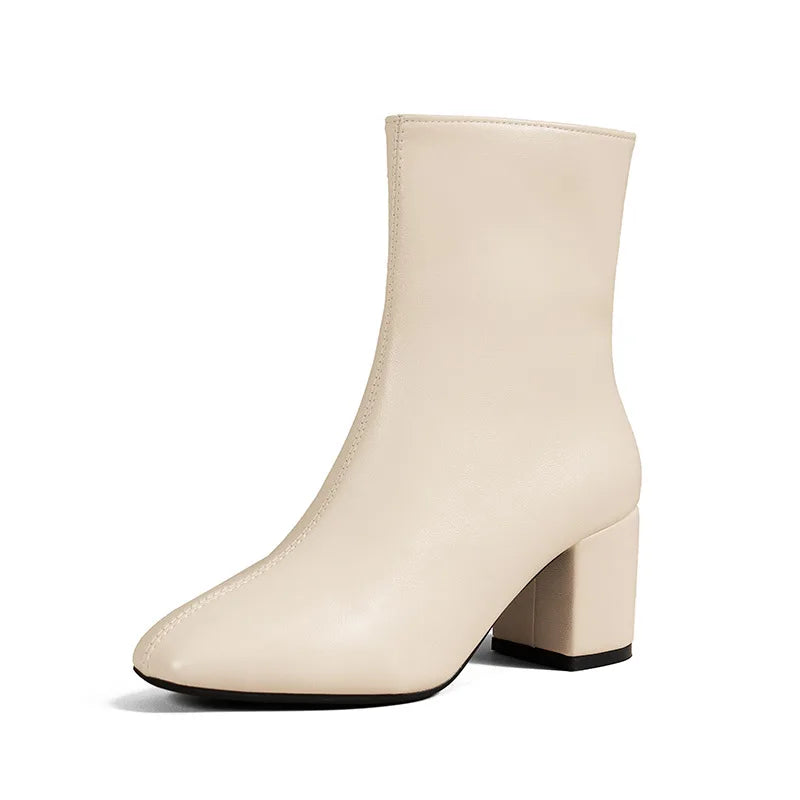 Women's Stretch Ankle Boots with Side Zipper and Mid Heel
