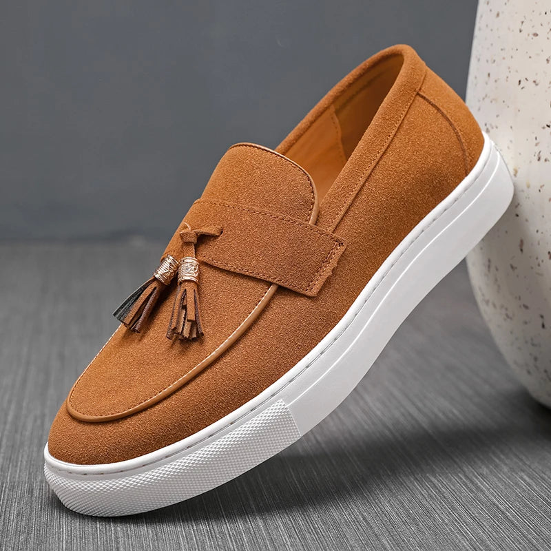 Luxury Men's Faux Suede Tassel Loafers – Comfortable Stylish Dress Shoes
