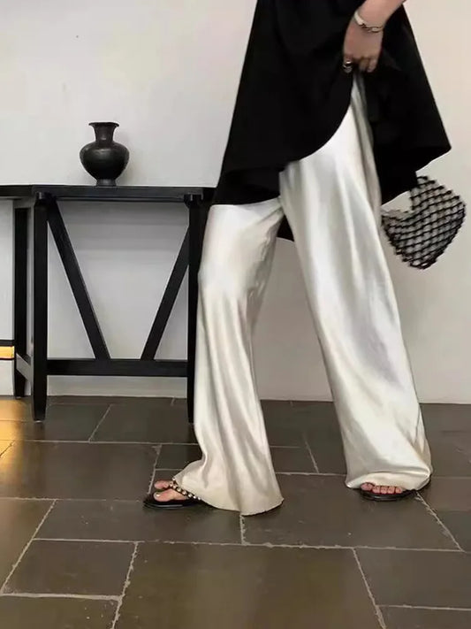 Women's Satin Wide Leg Casual Floor-Length Pants
