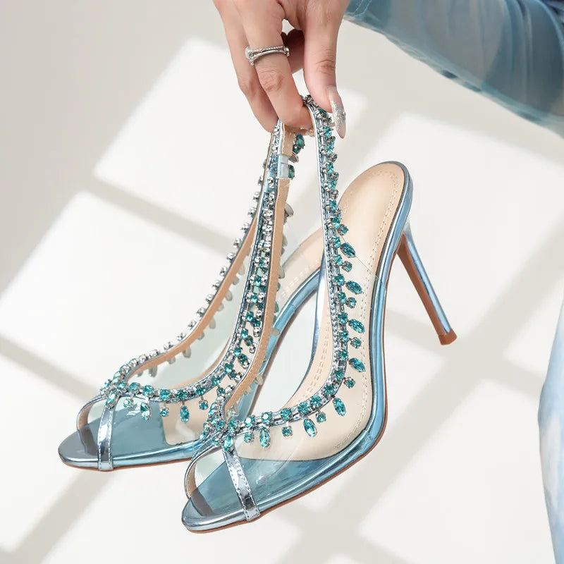 Elegant Crystal-Embellished Heels For Women - Transparent PVC Footwear-Various Colors