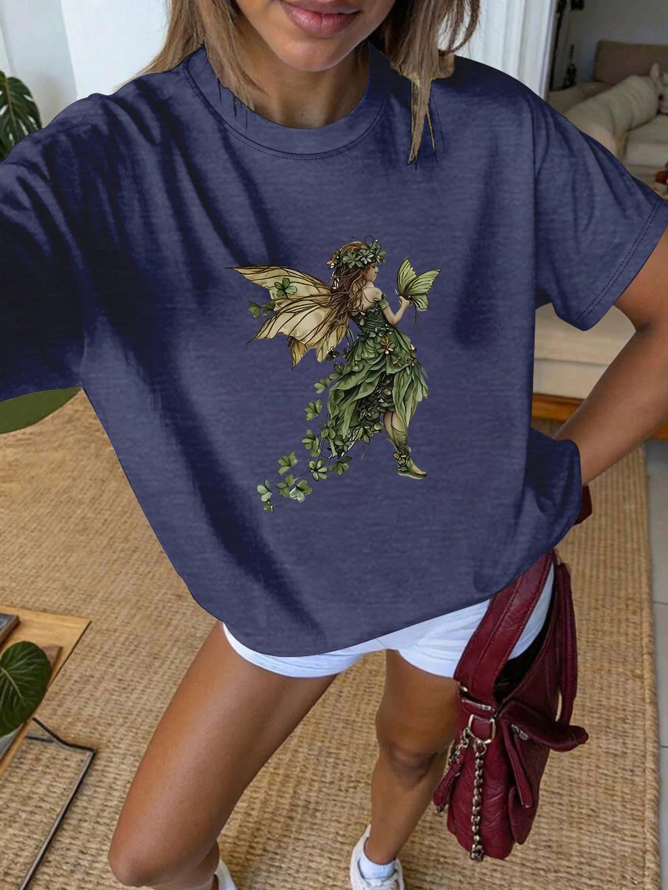 Women's Fairy Print Round Neck Short Sleeve T-Shirt