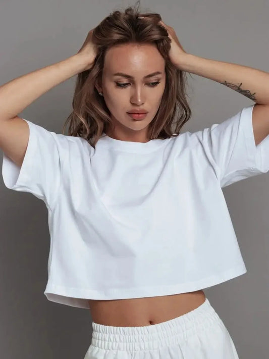 Women's Casual Loose Fit Cotton Cropped T-Shirt