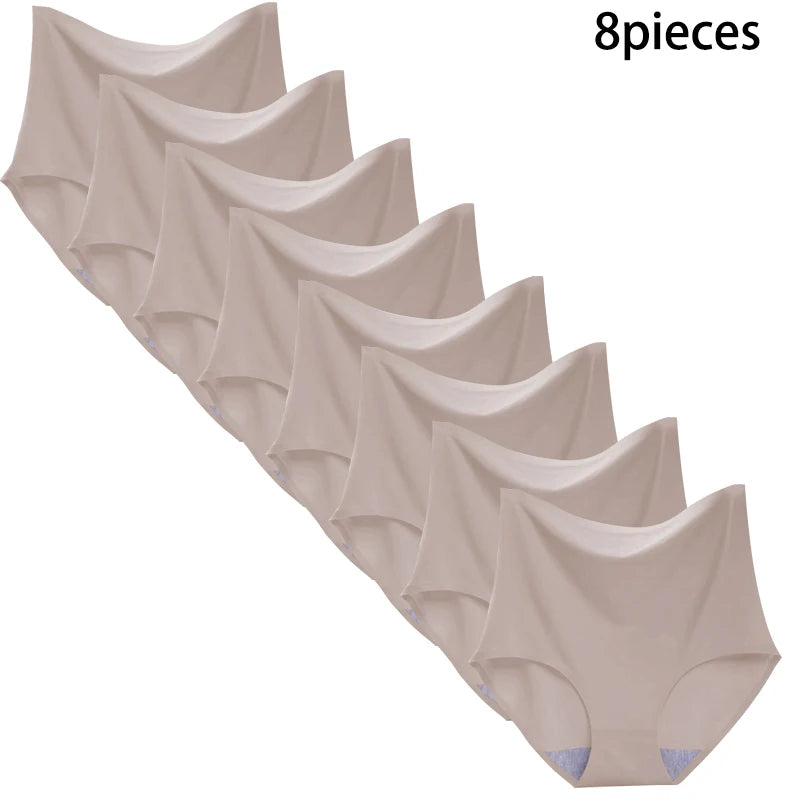 8-Pack Women’s Ice Silk Seamless Triangle Briefs - Comfortable, Tight Fit, Elastic Underwear Set