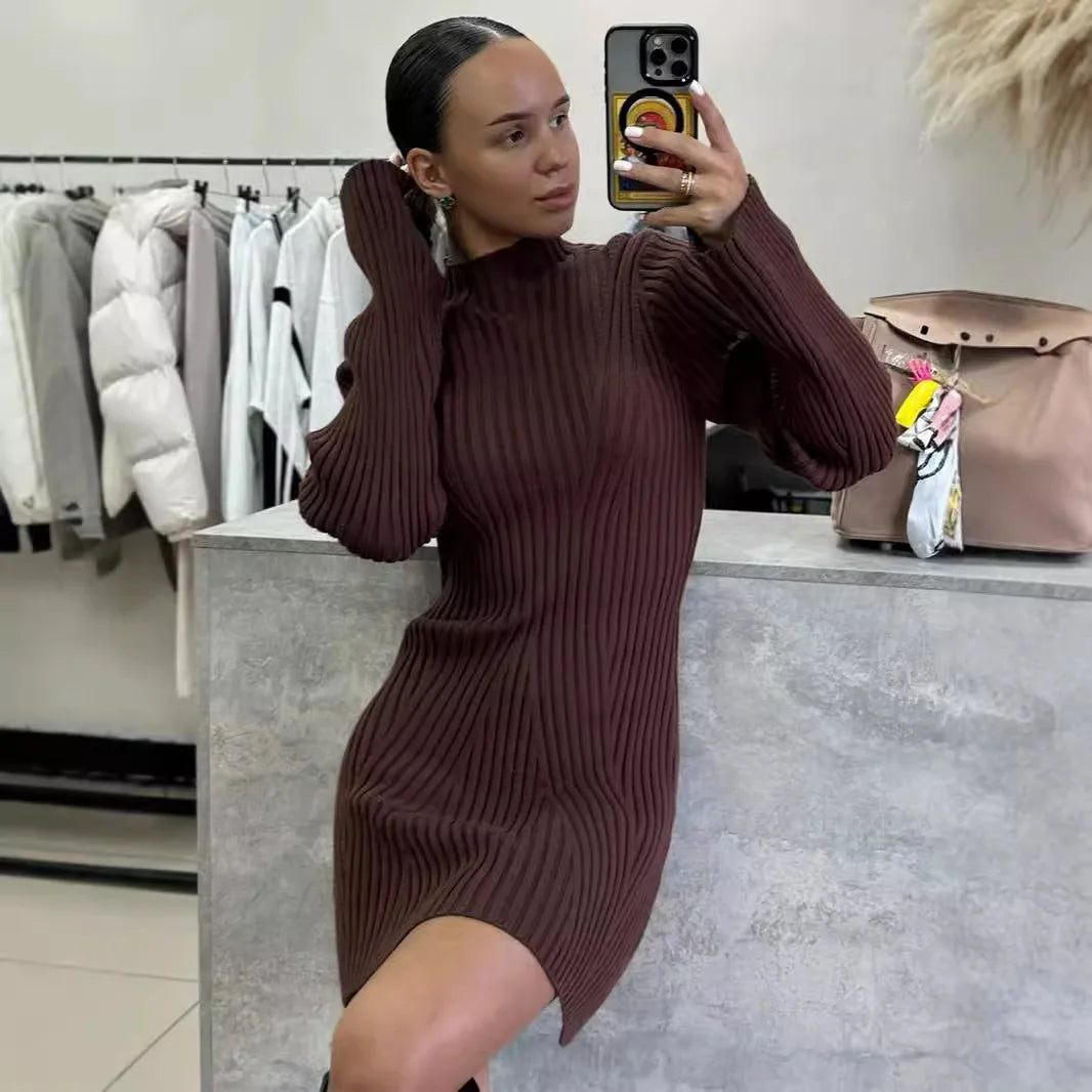 Women's Ribbed Knit Long Sleeve Slim Fit Sweater Dress