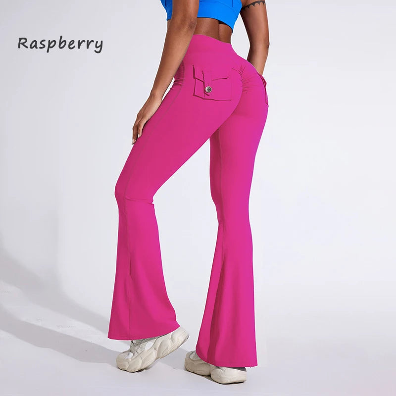 DIAS FIT JOY Women's High-Waisted Pocket Flared Pants | Hip-Lifting, Comfort Fit, Trendy Flared Trousers