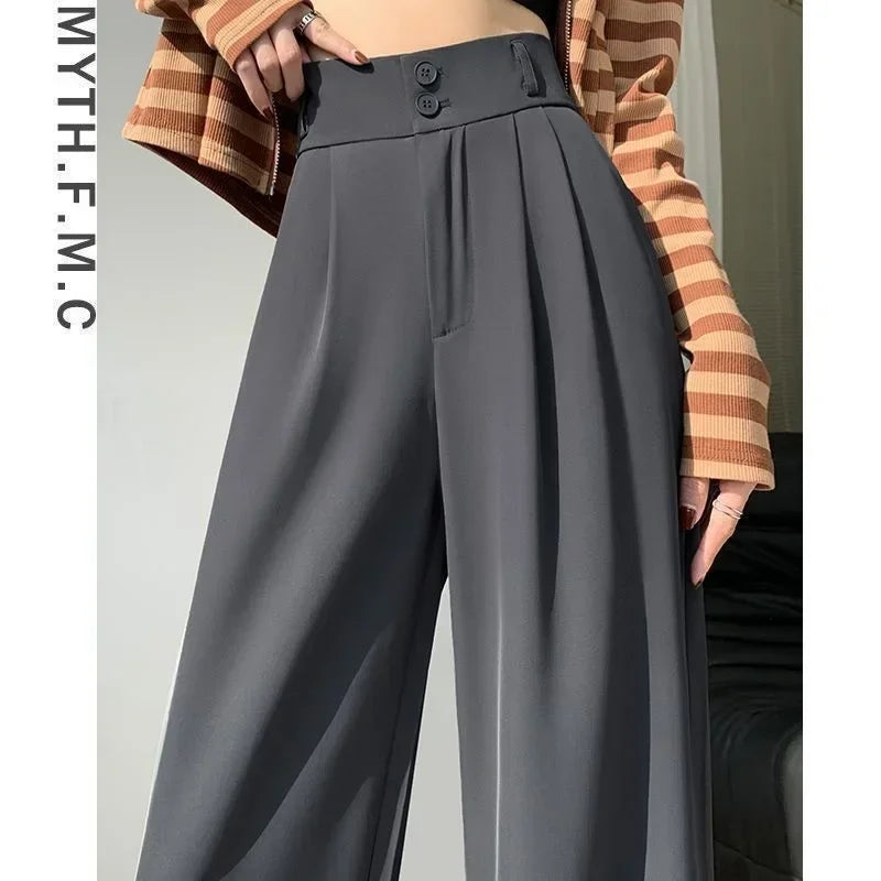 Womens High-Waisted Versatile Draped Loose Straight Pants