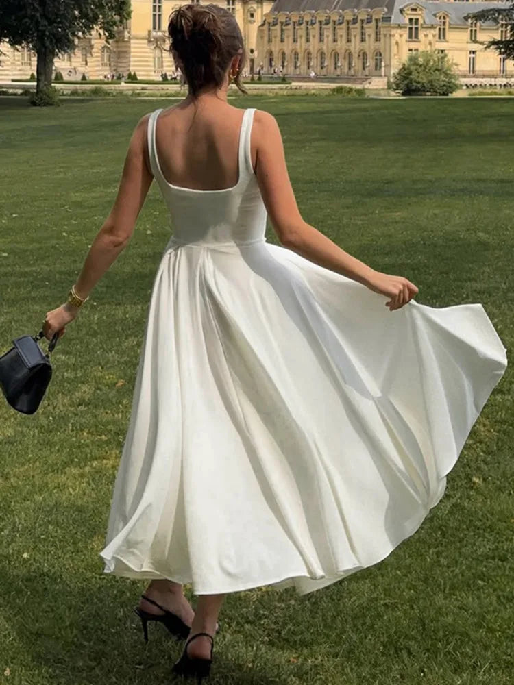 Elegant Pleated Backless Spaghetti Strap Maxi Dress for Women