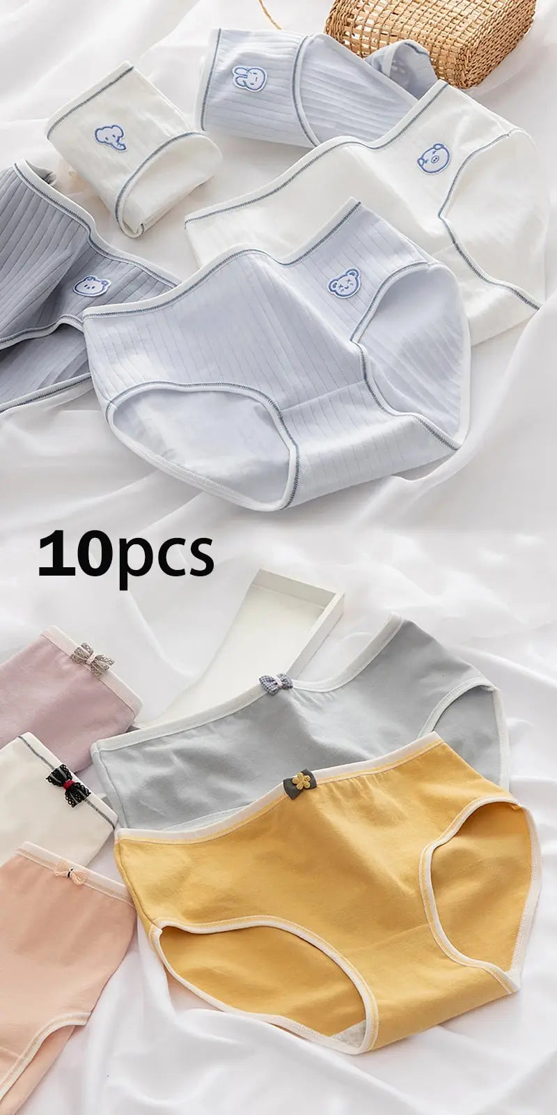10Pcs Women's Cotton Panties – Comfortable Cartoon Print Underwear Set