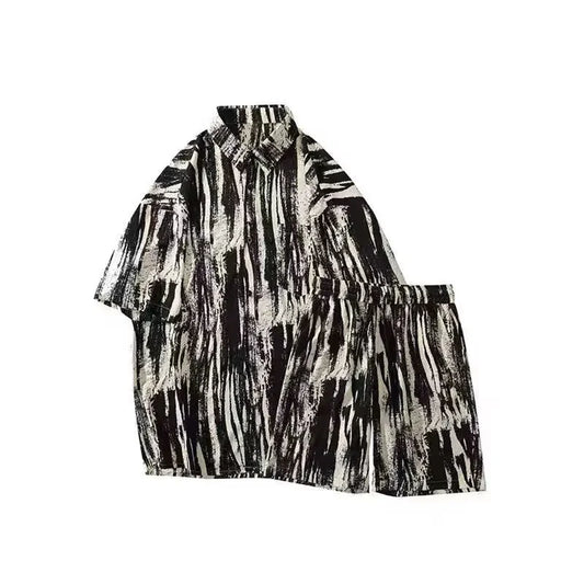 Men's Two-Piece Loose Fit Striped Shirt and Shorts Set