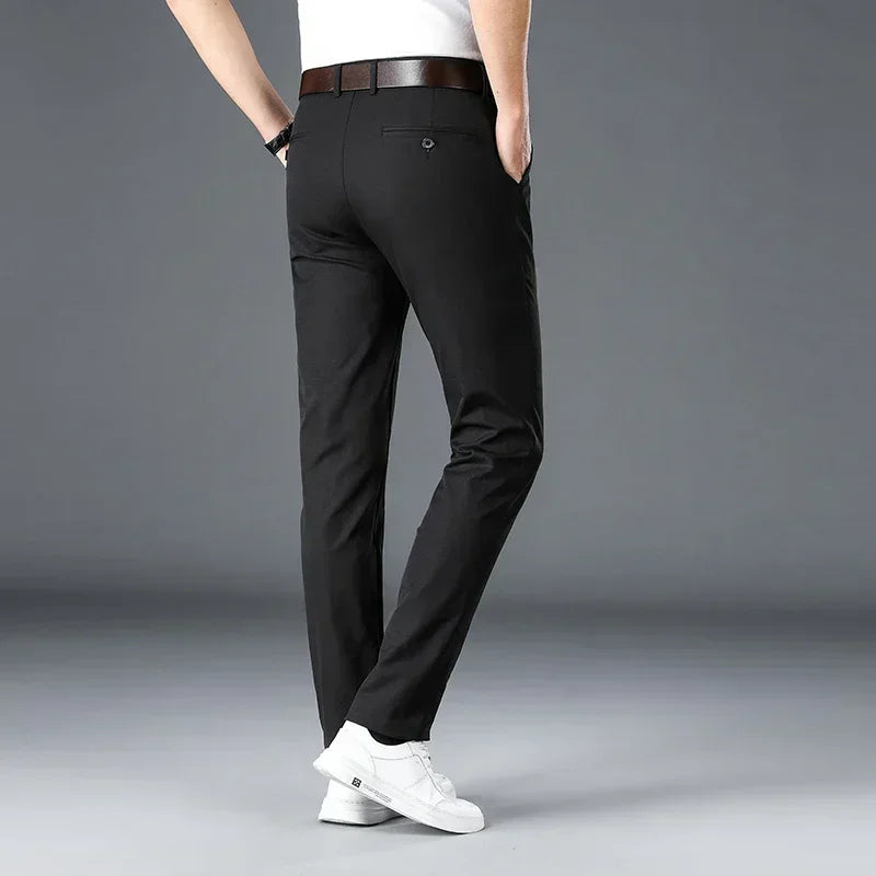 Men's Casual Long Elastic Straight Pants - Various Colors