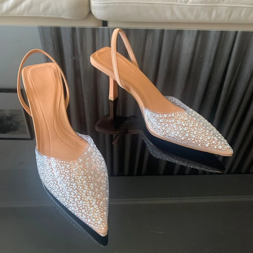 Women's Pointed Toe- Pearl Decoration High Heels