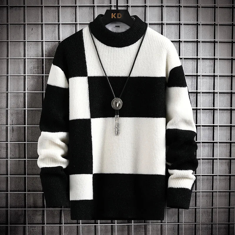 Men's Two-Tone Chenille Knitted Sweater - Various Colors