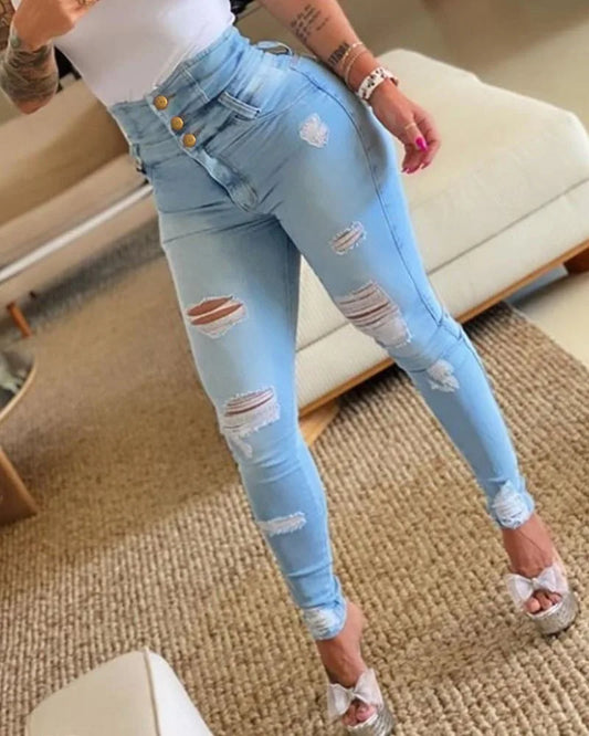Women's Slim Ripped Skinny Denim Jeans - Push Up Pencil Pants for a Flattering Fit