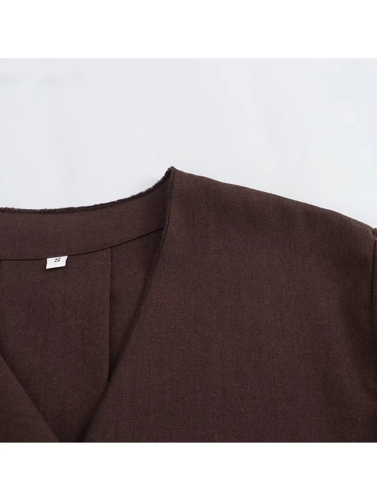 Linen Women's 2-Piece Set: Kimono Style Loose Lace-Up Shirt and Wide Leg Pants