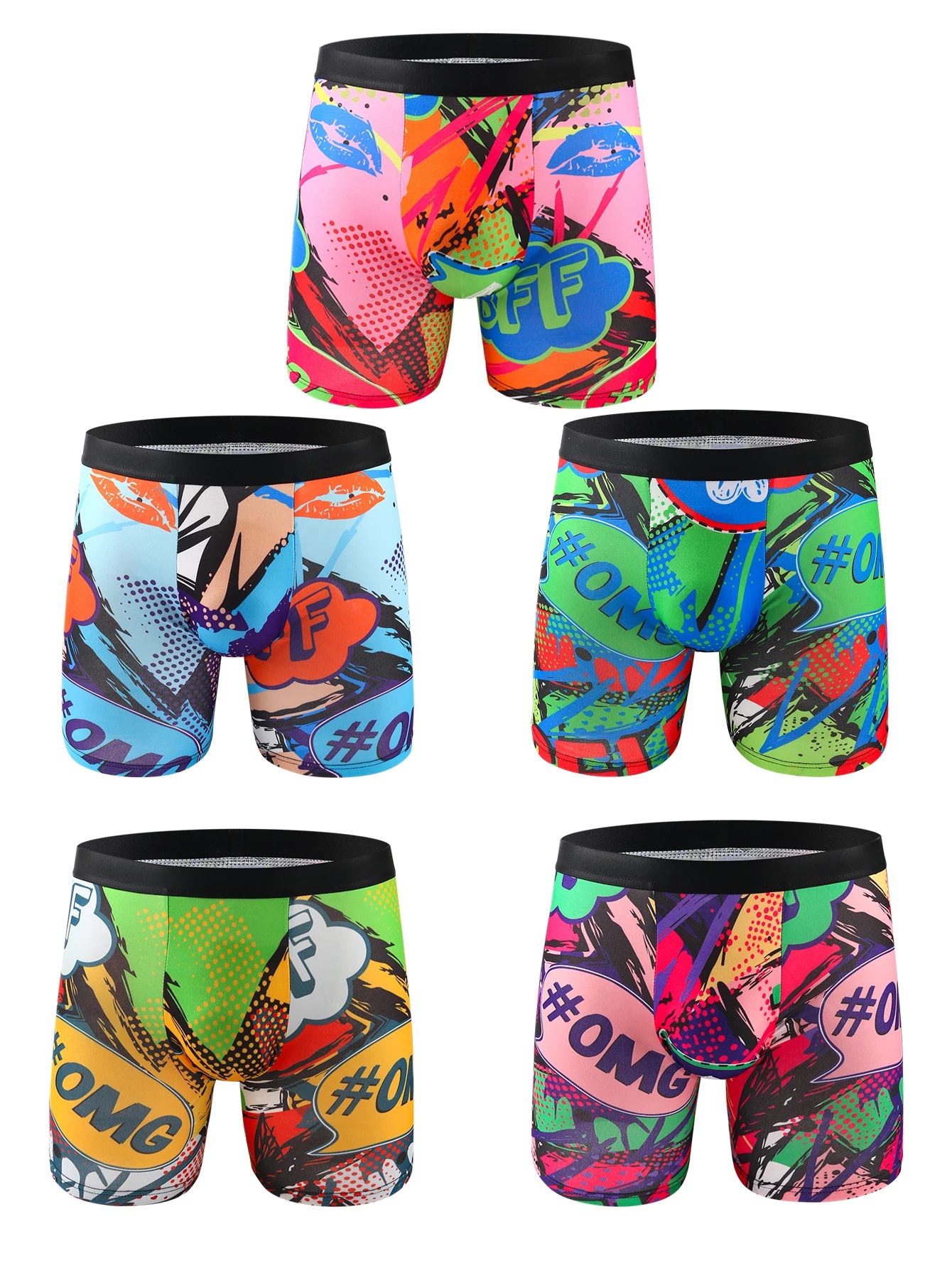 10-Pack Men's Assorted Graffiti Print Boxer Shorts - Mid-Waist Briefs