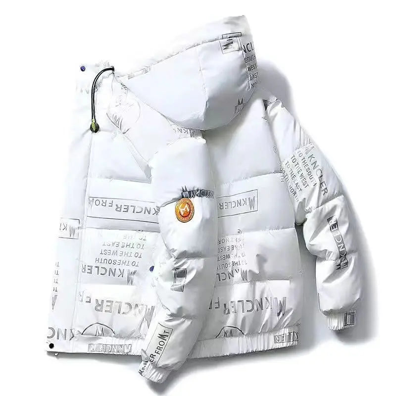 Men's Glossy Thickened Parka Jacket with Stand Collar