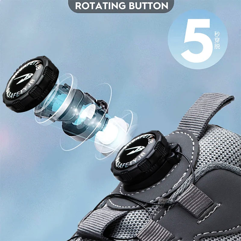 Rotating Button Men’s Anti-Puncture Protective Sneakers – Durable, Comfortable Work Shoes for Men