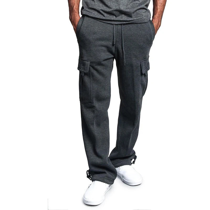 Men's Oversized Straight Fit Sweatpants with Drawstring & Multiple Pockets