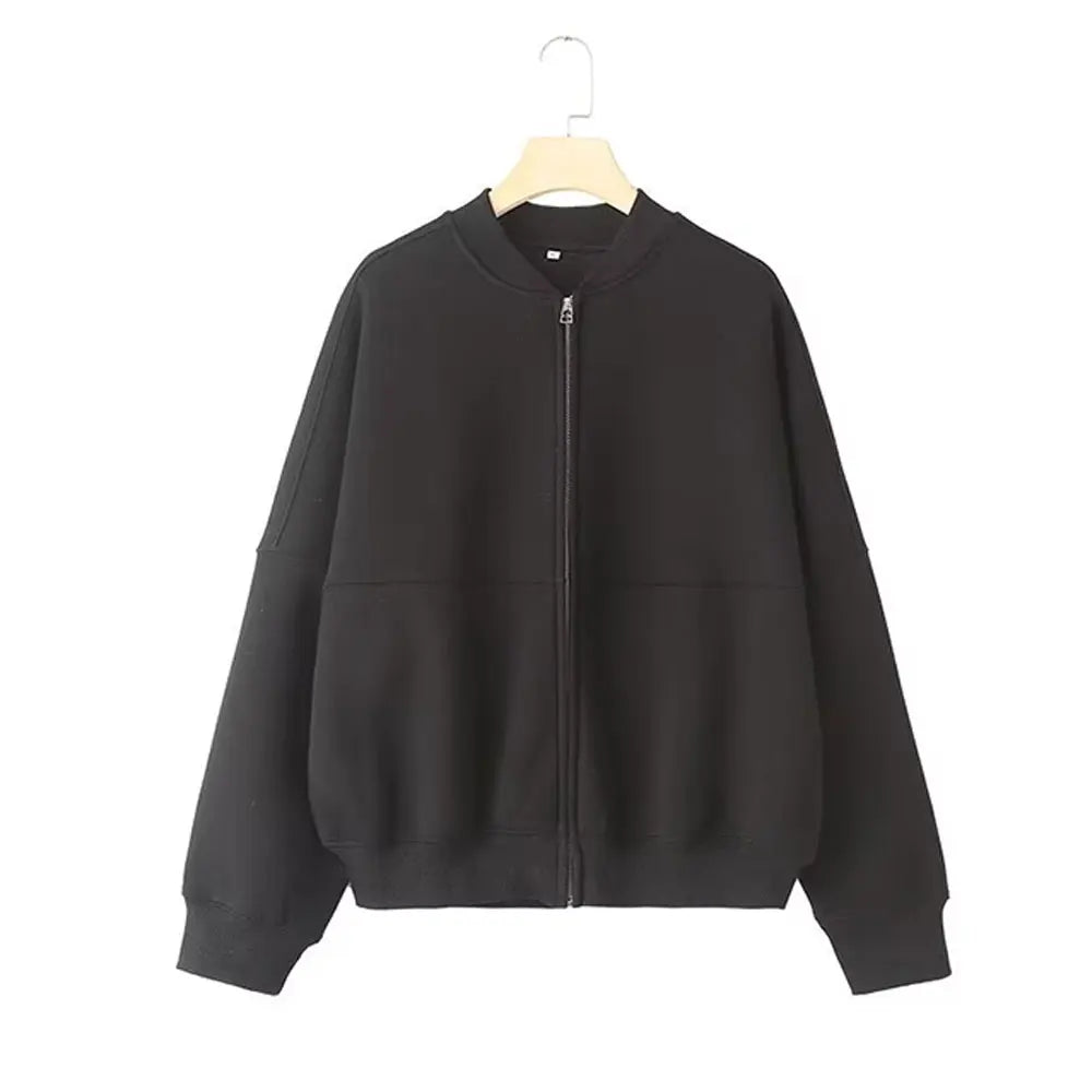 TRAFZA Women's 2-Piece Retro Zipper Jacket & High-Waisted Lace-Up Loose Pants Set