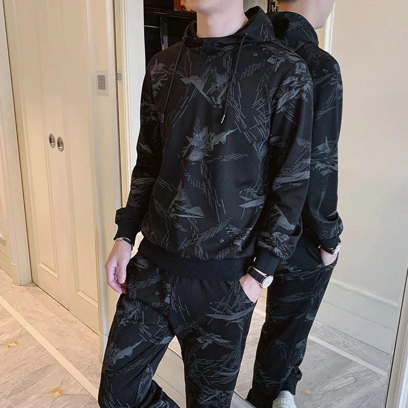 Men's 2-Piece Running Sweatshirt and Hoodie Set with Pants - Activewear for Comfort and Performance