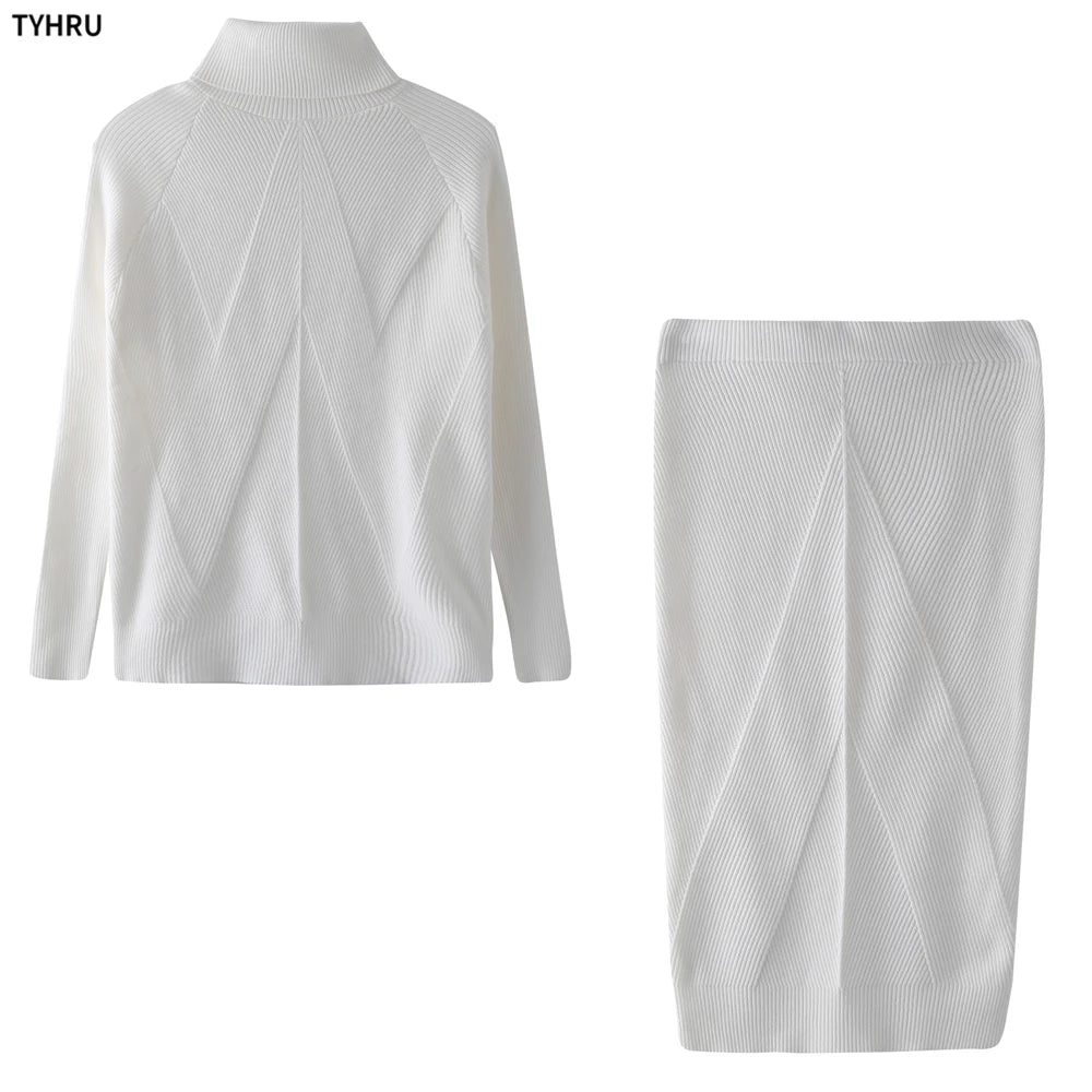 TYHUR Women's Turtleneck Sweater & Slim Skirt Two-Piece Set