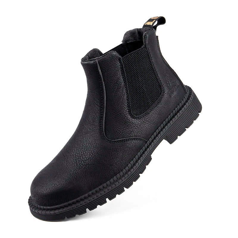 Waterproof Safety Work Shoes for Men - Steel Toe Leather Work Boots with Slip-Resistant Sole