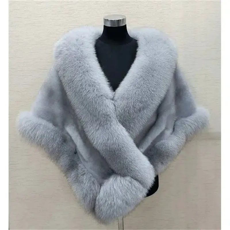 Women's Faux Fur Shawl Jacket - Thick, Warm, and Stylish Faux Fur Wrap