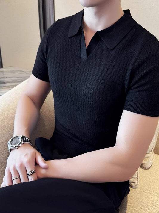 Men's Korean Style Slim Fit Polo Shirt – Thin Knit T-Shirt for Men