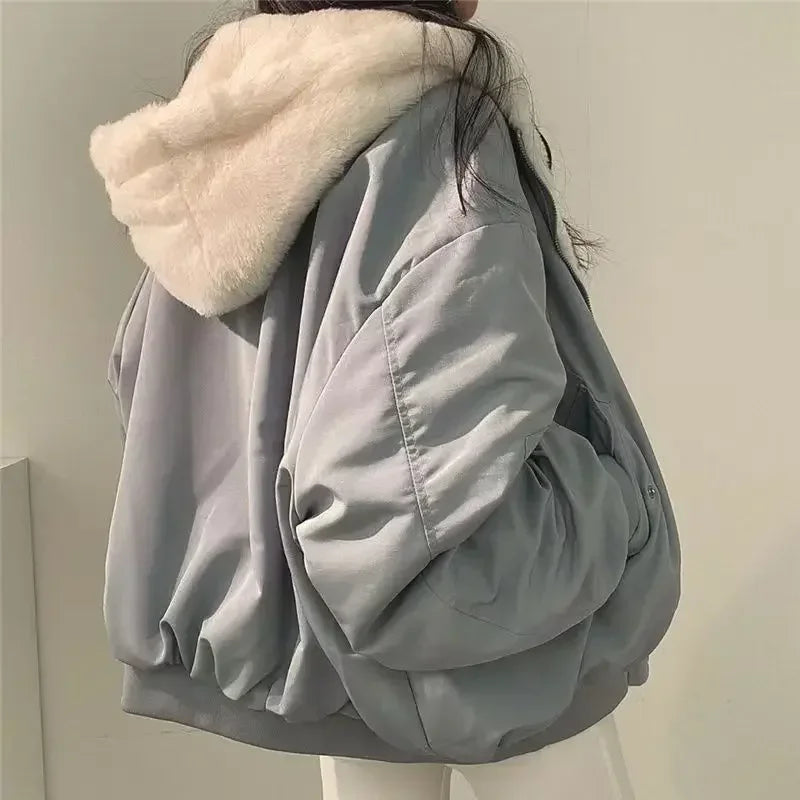 Women's Plus Size Thick Parka Jacket – Casual Oversized Zip-Up Hooded Double-Sided