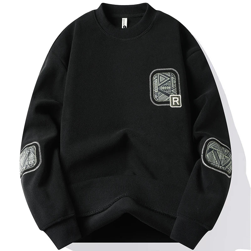 Men's Thick Embroidered Fleece-Lined Sweater