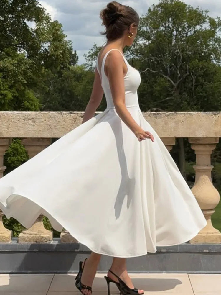 Elegant Pleated Backless Spaghetti Strap Maxi Dress for Women