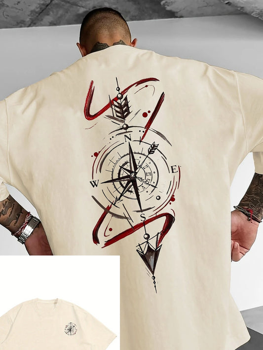 Men's Breathable Compass Pattern Printed T-Shirt