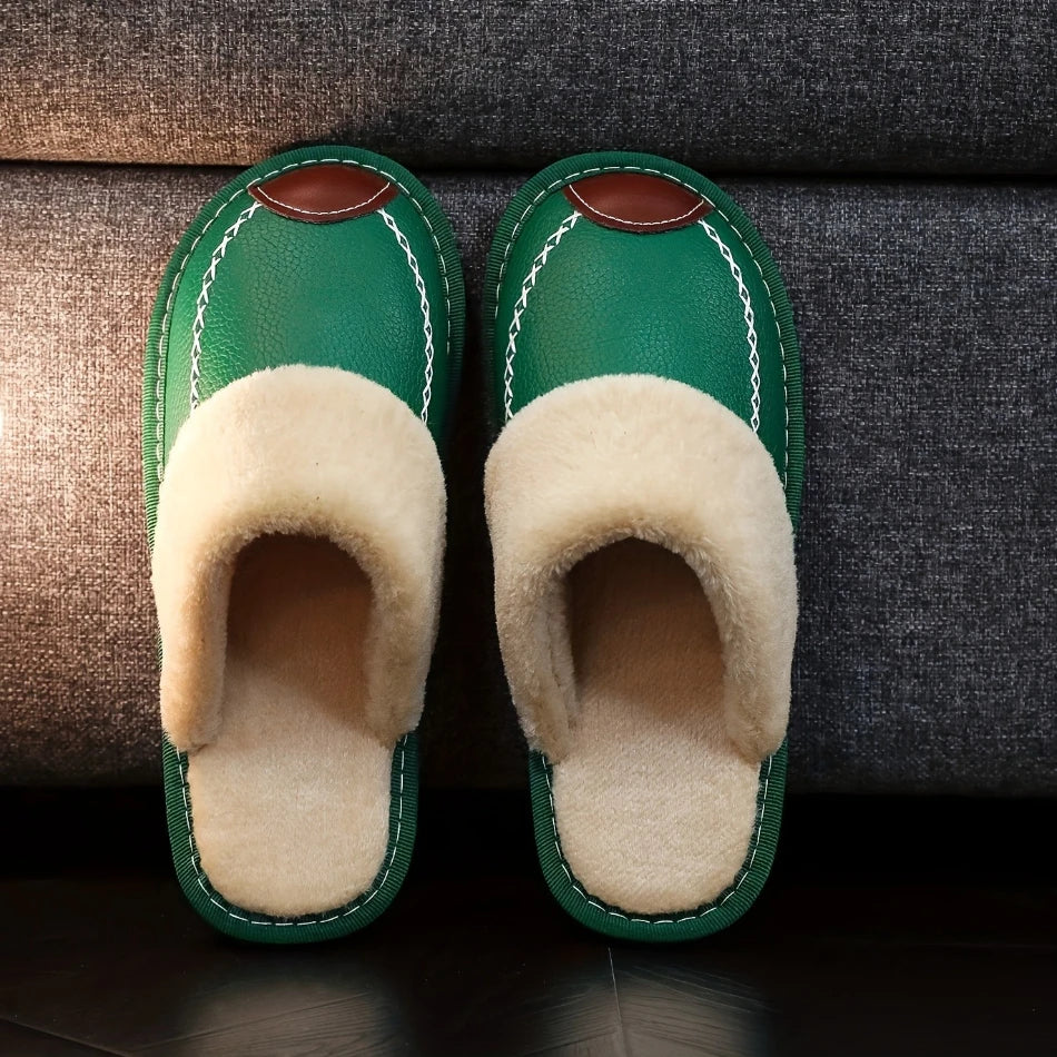 Unisex Waterproof Faux Leather Fluffy Casual Slippers - Various Colors
