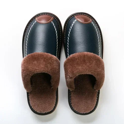 Unisex Waterproof Faux Leather Fluffy Casual Slippers - Various Colors