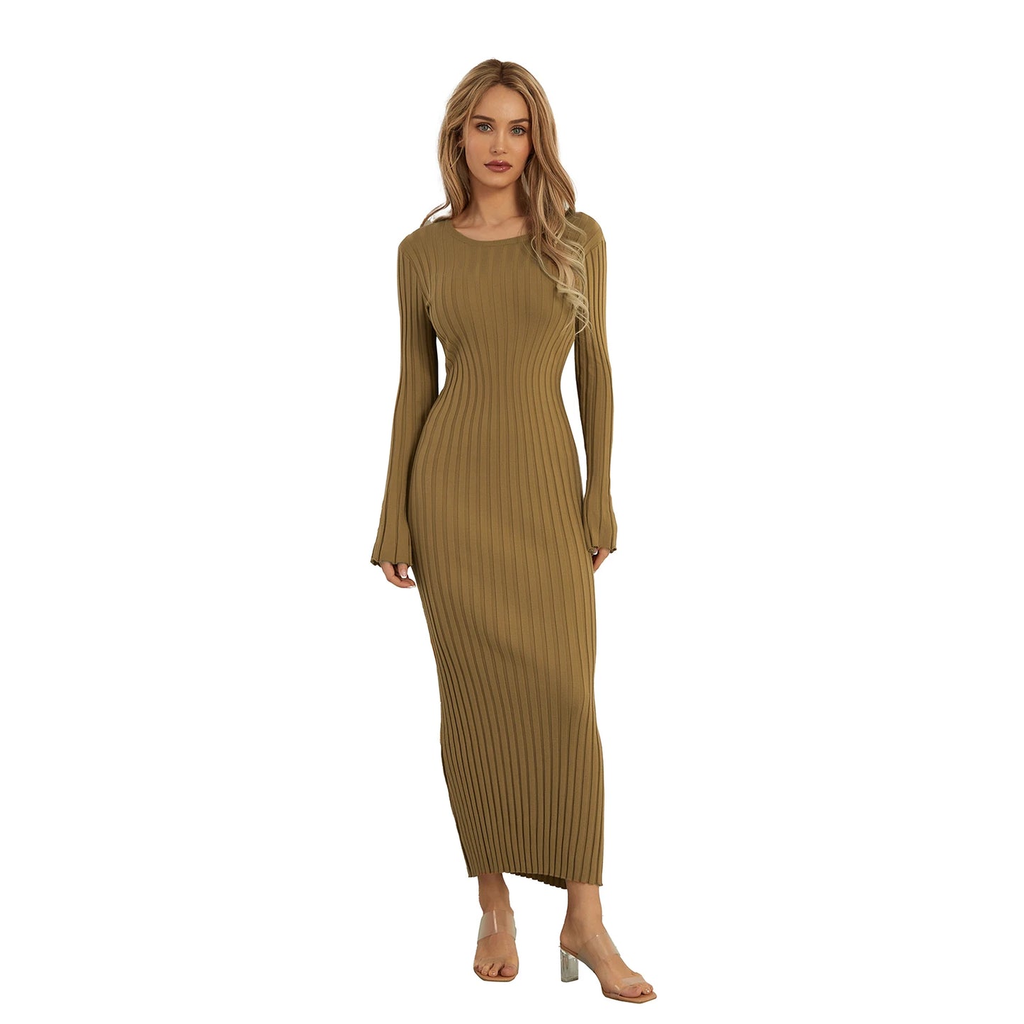 Elegant Women’s Knit Long Sleeve Bodycon Dress – Stylish & Comfortable Long Sleeve Midi Dress for Women